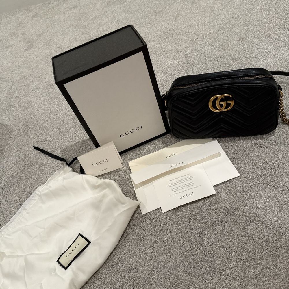 Gucci Black and Gold Crossbody Bag with Quilted Leather